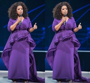 Ny Oprah Winfrey Formell Evening Klänningar Tiered Kjolar Sexig V-Neck 3/4 Långärmad Ruffles Platser Ruched Mor of the Bridal Dress