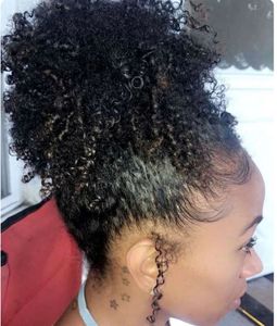Czarny Ponytail Hairstyle Human Włosy Ponytail Kinky Afro Włosy Rozszerzenie Dla Czarnych Kobiet 120g Ponytail Hairpiece Afro Bun