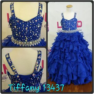 Ruffles Girls Girls Abites 2019 Crystals Rhinestones Blue Chiffon Girls Prom Party Dance Gowns Lace su Read Read Pictures Ritzee Ballgown Ritzee