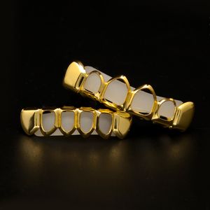 Mäns Hip Hop Teeth Grillz Sets 6 TopsBottom Hollow Smooth Gold Silver Dental Grills for Women Rock Fashion Body Smycken Tillbehör