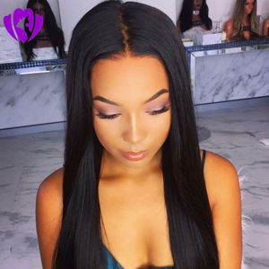 Freeshipping straight simulation human hair wig natural black full lace front wig synthetic glueless 150% 30inches " Baby Hair can heat