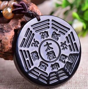 Bellissimo lavoro manuale naturale ossidiana nera scolpita cinese TaiJi BaGua amuleto ciondolo fortunato + collana di perline gioielli di moda