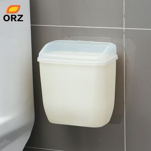 ORZ Storage Box Waste Can Wall Mount Bins With Cover Creative Wall Magic Sticker Bathroom Kitchen Toilet Waste Bins Plastic Box C18111501