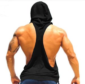 Herren-Tanktops, geformte Weste für Herren, Unterwäsche, Sommer-Sportkleidung, mit Kapuze, lose T-Shirts, ärmellos