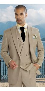 Tek Düğme Damat Smokin Groomsmen Bej Havalandırma Slim Takımları Fit En Iyi Adam Takım Düğün / Erkek Takım Elbise Damat (Ceket + Pantolon + Yelek + Kravat) No: 90