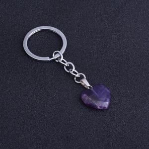 Natürliche Kristall Stein Herz Form Anhänger Schlüssel Ringe Heilung Schlüsselanhänger Für Frauen Männer Schmuck Tasche Dekor