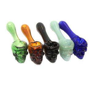 Headshop666 Y068 Bunte Totenkopf-Pfeife, 10,4 cm, Tabak-Taschenlöffel, Glaspfeifen, ca. 10,5 cm Länge, leicht zu tragen