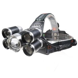 Most Powerful Aluminum 5 LED 4 Modes Zoom Rechargeable led Headlamp out door T6 led head torch