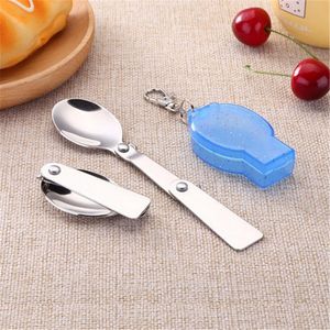 Folding spoon outdoor travel portable tableware spoon creative staple soup fork 304 stainless steel