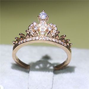 Brand Exquisite Crown Shaped Smycken Rose Guldfärg CZ Ringar För Kvinnor Mode Bröllop Förlovningsårsdag Presentstorlek 5-10