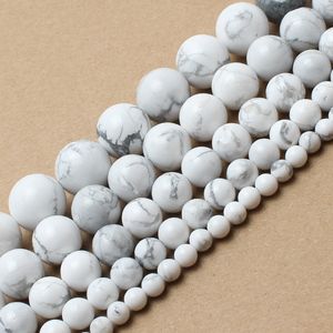 8mm Natural Stone Beads White Howlite Truquoises Round Loose Beads For Jewelry Making 15.5inch Pick Size 4 6 8 10 12 14mm