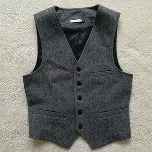 2020 Modest British Grey Wedding Groom Vests Wool HerringBone Tweed Vests Groomsmen Vest Men's Suit Vest Prom A inire Waistcoat Plus Size