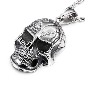 Newest Huge Heavy Punk Skull Pendant 316L Stainless Steel Jewelry Personal Design Cool Men Boys Biker Skull Pendant Necklace 60cm Rope Chain