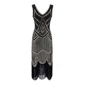 Abito da donna da festa Robe Femme Anni '20 Great Gatsby Flapper Abito con frange con paillettes Nappa con perline