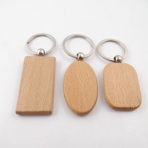 Natural Wooden Key Ring Keychain Round Square Anti Lost Wood Accessories Wedding Gift Party Favor