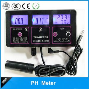 Freeshipping 6 i 1 Multi-parameter Vattenprovmätare Digital LCD-multifunktionsmonitor PH / RH / EC (TDS) / Temp Vattenkvalitetstester