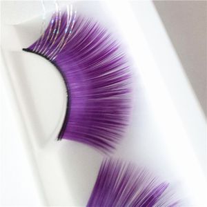 Glitter Shimmery False Eyelashes Purple Fake Lashes for Stage Festival Colorful 1Pair Long Handmade Colourful Lash Beauty Tools