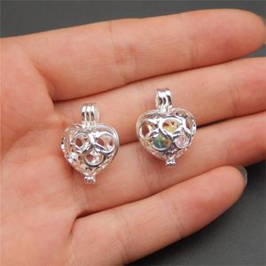 10pcs Silver Peach Heart Pearl Cage Jóias Fazendo suprimentos de contas de gaiola de gaiola AROMA GLETE DE CONFUSOR DE ÓLEO DE