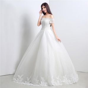 Eleganckie białe sukienki na szyję łódź krótkie rękawy balowe suknie tiulowe długie przyjęcie weselne sukienki panny młodej dla kobiet sukienki ślubne suknie DH4232