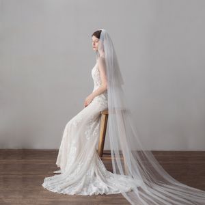 Ny Long Bridal Veil med Cut Edge Two Tiers Tulle HotSelling Wedding Veil Cathedral Length BW-V615