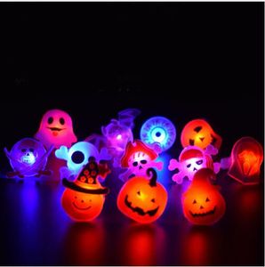 20PCS Creative Light up LED Glittering Flowery Pumpkin Pleochroic Halloween Rings Finger Lamps Ring Kids Toys Novelty Lighting