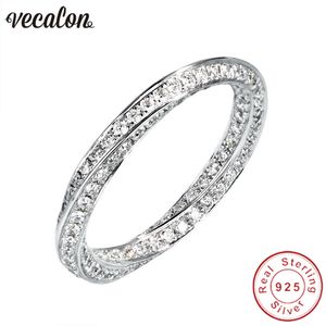 Vecalon Cross 925 Sterling Silver Infinity Ring 5A Zircão CZ Dia de Noivado Casamento Anéis de Casamento para Mulheres Presente Da Dama de Honra Daí