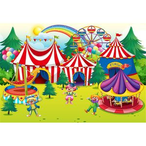 Kinder Geburtstag Party Karneval Hintergrund Fotografie Gedruckt Bäume Regenbogen Luftballons Baby Kinder Cartoon Zirkus Foto Hintergrund