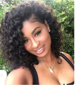 side part curly full lace human hair wigs 8A brazilian hairs short hd front wig for black women 130%density diva1