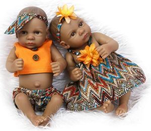 Partihandel 10,5 tum African American Baby Doll Svart Girl Docka Full Silikon Body Bebe Reborn Baby Dolls Kids Present Toys Play House Leksaker