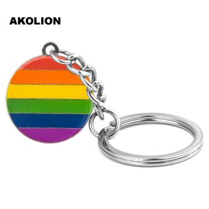 Gay Pride Rainbow LGBT Round Key Chain Metal Key Ring Fashion Jewelry for Decorative