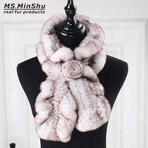 Rex Rabbit Fur Scarf Real Fur Scarf for woman Fashion Winter Neck Warmer Female 100% Nature Rabbit Fur Scarves Wrap for winter Ms.MinShu