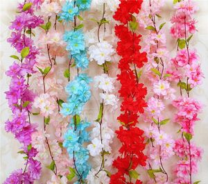 220cm Sakura Cherry Rattan Bröllop Arch Dekoration Vin Konstgjorda Blommor Hem Party Decor Silk Ivy Wall Hängande Garland Wreath Ga303