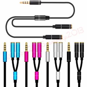 3,5 mm AUX Jack Alloy Metal Audio Splitter Kvinna Kablar för mobiltelefon MP3 PC Laptop Smartphone