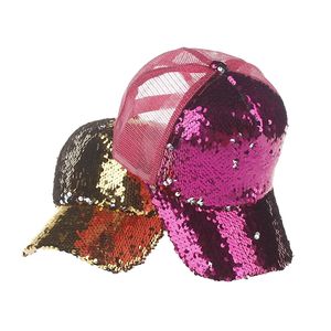 Glitter Ponytail Baseball Cap 6 Colors Snapback Hip Hop Caps Women Messy Bun Sequins Shine Summer Mesh Trucker Hats
