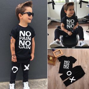 Nowa Moda Letnia Toddler Niemowlę Baby Boys Listu Drukowana Koszulka + Długie Spodnie 2 Sztuk / Set Dzieci Boy Casual Odzież Stroje