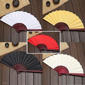 Büyük 33 cm Katlanır Yelpaze Siyah Beyaz Kumaş Ahşap El Hayranları DIY Zanaat Sanat Dikim Süsler erkek Açık Handfan ZA6334