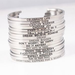 2018 New Stainless Steel Engraved Positive Inspirational Quote Mantra Bangle Bracelet For Women Jewelry Silver