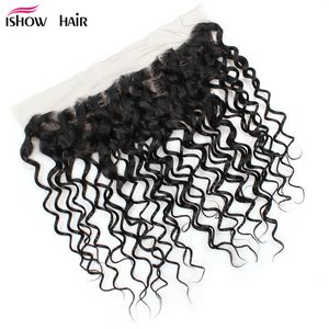 Ishow Frontal Lace Closure Brazilian Peruvian Malaysian Indian Virgin Human Hair for Women Girls All Ages Natural 8-28inch Water Wave Free Part Middle Brown Color