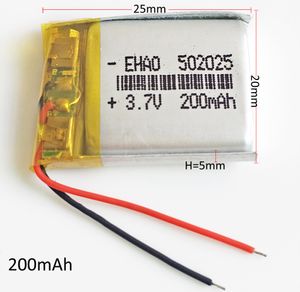 3.7v 200mAh 502025 Lipo Akumulator LI-Polymer Protect Borad dla Mini Głośnik MP3 Recorder Bluetooth Słuchawki Słuchawki Smart Watch