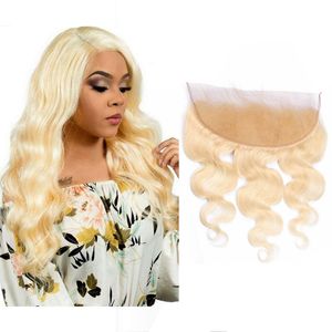Peruvian 100% Human Hair 13X4 Lace Frontal With Baby Hairs 613# Pre Plucked Body Wave 13 By 4 Frontal Blonde
