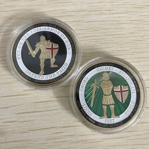 Zbroja Boga Wyzwanie Coin Efezjan Biblia Werset Knight Sword Obronia wiary, 10 sztuk / partia Darmowa Wysyłka