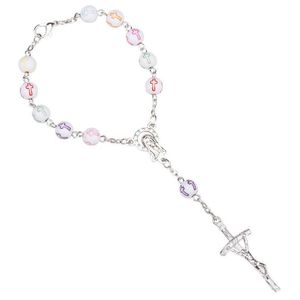 New 6MM Acrylic Beads Catholic Rosary Bracelet Women Religious Jesus Cross Crucifix Bracelet Carry mini rosary bracelet with you