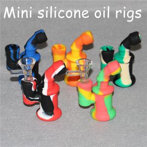 Unikalna konstrukcja Haisahs Silikonowa Rig Oil Rury Wody Dysze Pipe Mini Bubbler Bong Wielokrotnego użytku Papieros Handpipes Z Szklaną Miską DHL