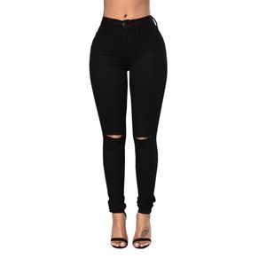 Idoaixnal magro casual cintura alta perna negra buraco mulheres jeans verão primavera moda calças calças calças