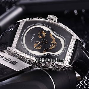 New Croco 8880 Crazy Hours Rose Gold Tattoo Carving Skull Skeleton Dial Automatic Mens Watch Black Leather Strap Sports Watches Ch265v