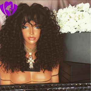 180density full Kinky Curly Synthetic lace front wig with bangs for Women With Baby Hair wigs cosplay perruque Black Brown Blonde Burgundy