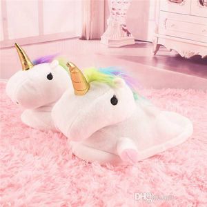 Unicorn tofflor Söt tecknad plysch skor inomhus Varma bomullskor för Unisex vinter nya tofflor för kvinnor Xmas gåva för barn