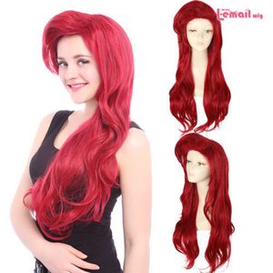 Halloween Wigs 70cm Long Dark Red Little Mermaid Ariel Curly Wavy Cosplay Wig