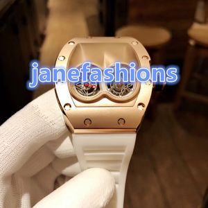 orologio da polso da uomo alla moda in oro rosa con doppio quadrante orologi di personalità orologi al quarzo impermeabili in gomma naturale bianca