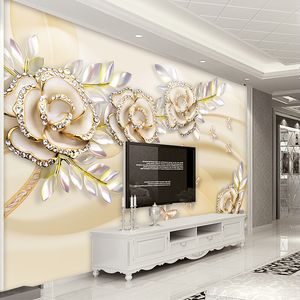 Papel de parede de mural personalizado 3d moda europeia rosa dourado folhas papel de parede para paredes 3 D Decoração da casa da sala de estar de hotel